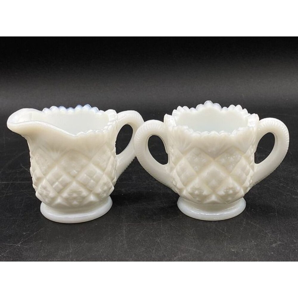 Westmoreland Thumbelina Quilt Pattern Milk Glass Mini Creamer Open Sugar